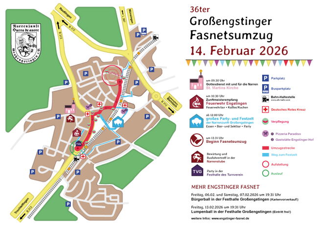 Umzugsstrecke, Parkplätze, Verpflegung, Gaststätten